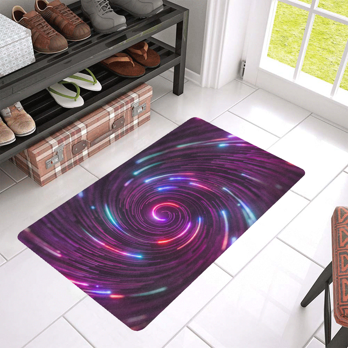 Vortex Twist Swirl Purple Neon Print Rubber Doormat