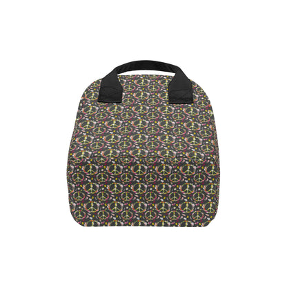 Peace Sign flowers Design Print Insulated Lunch Bag