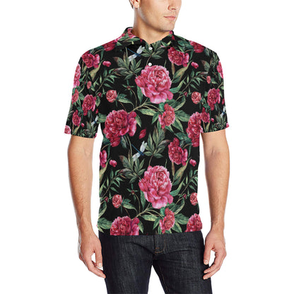 Peony Pattern Print Design PE04 Men Polo Shirt