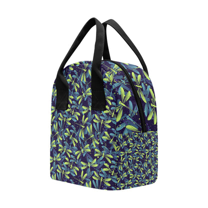 Dragonfly Lime Blue Print Pattern Insulated Lunch Bag