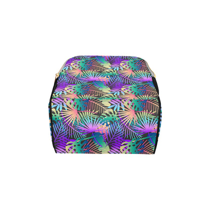 Neon Flower Tropical Palm Leaves Diaper Bag Backpack