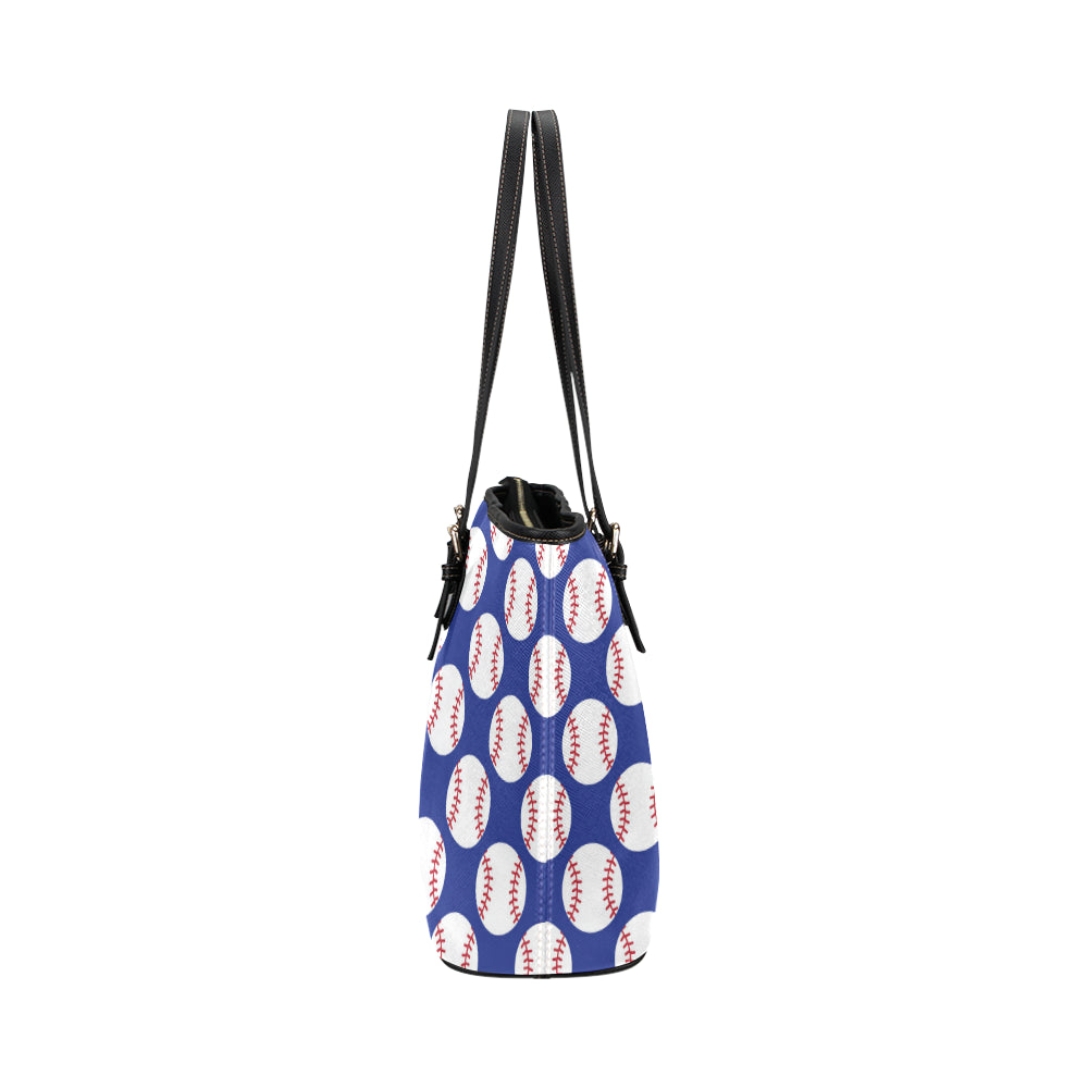 Baseball Blue Background Leather Tote Bag