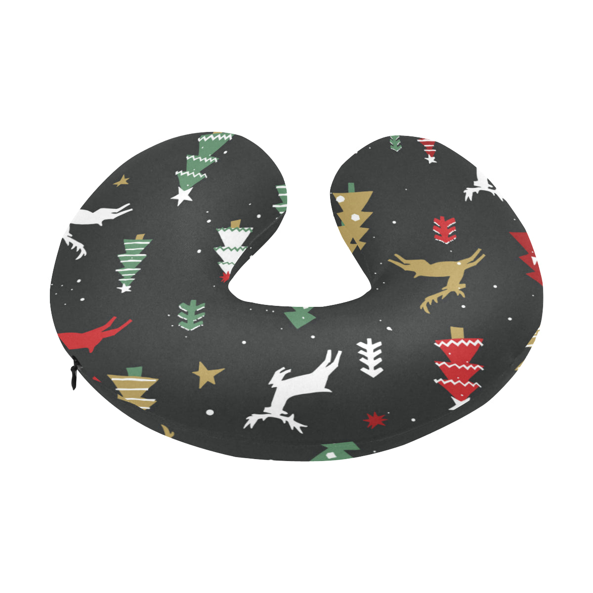 Christmas Tree Deer Style Pattern Print Design 03 U-Shaped Travel Neck Pillow