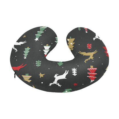 Christmas Tree Deer Style Pattern Print Design 03 U-Shaped Travel Neck Pillow