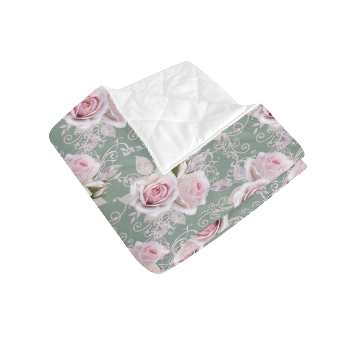 Rose White Pattern Print Design RO012 Premium Quilt