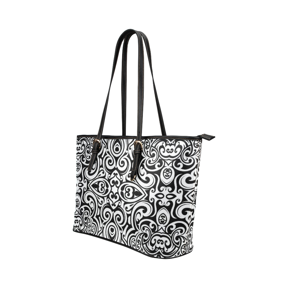 Polynesian Tattoo Pattern Leather Tote Bag