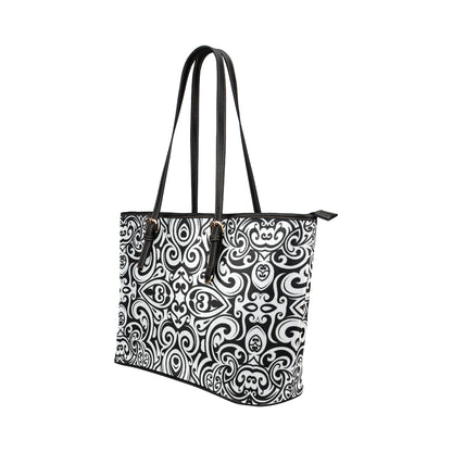 Polynesian Tattoo Pattern Leather Tote Bag