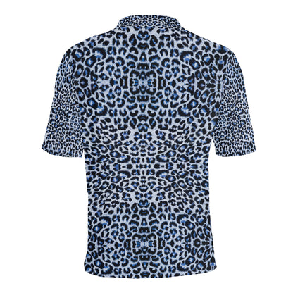 Leopard Blue Skin Print Men Polo Shirt
