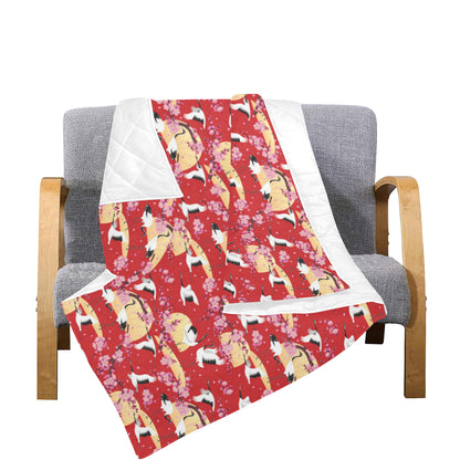 Crane Pattern Print Design 04 Premium Quilt
