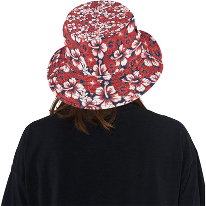 Red Hibiscus Pattern Print Design HB01 Unisex Bucket Hat