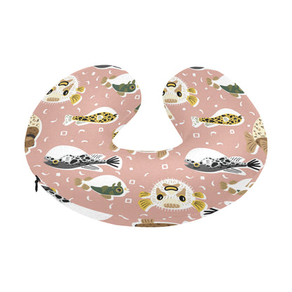 Fugu Cute Pattern Print Design 01 U-Shaped Travel Neck Pillow