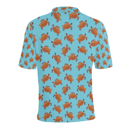 Brow Sea Turtle Print Pattern Men Polo Shirt