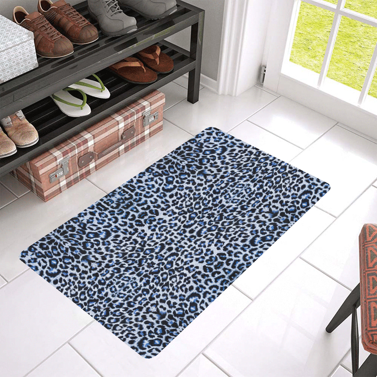 Leopard Blue Skin Print Rubber Doormat