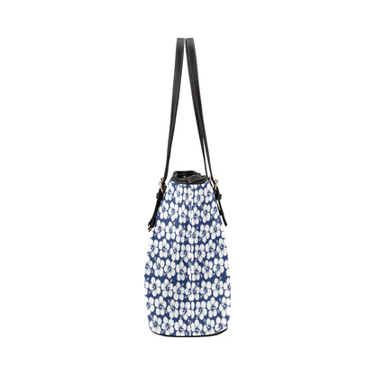 Hibiscus Blue Hawaiian Flower Pattern Leather Tote Bag