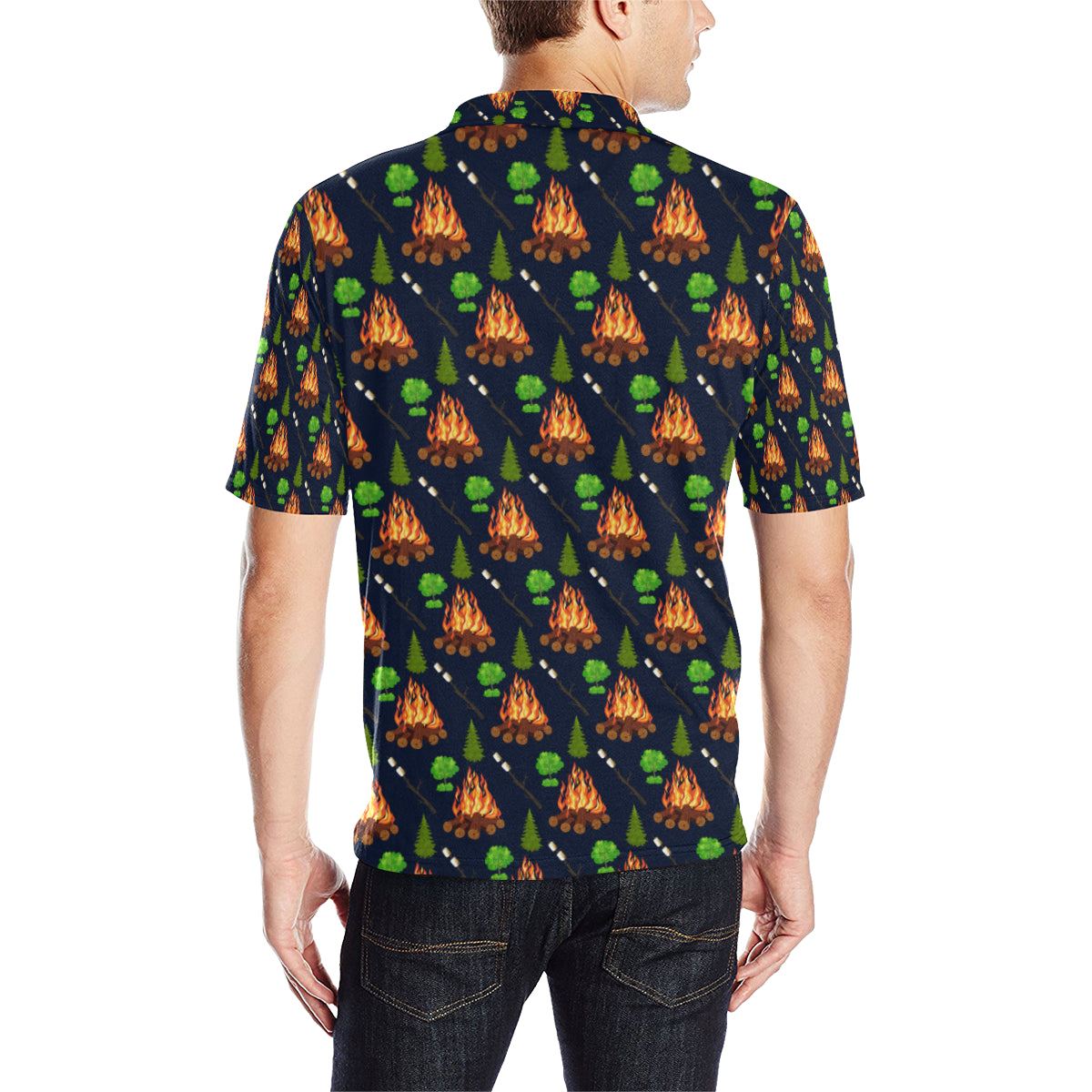 Camfire marshmallow Camping Design Print Men Polo Shirt