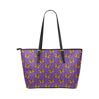 Monarch Butterfly Purple Print Pattern Leather Tote Bag