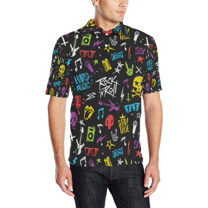 Rock and Roll Pattern Print Design A02 Men Polo Shirt