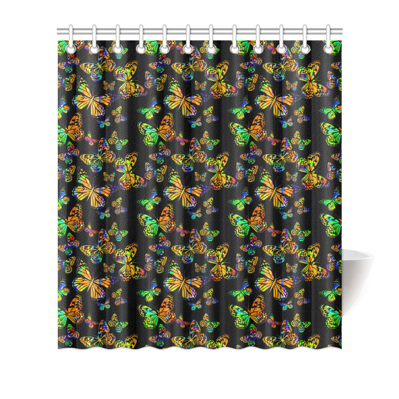 Butterfly Neon Color Print Pattern Shower Curtain