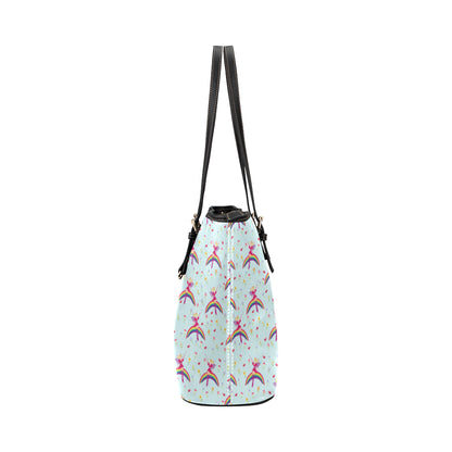 Fairy with Rainbow Print Pattern Leather Tote Bag
