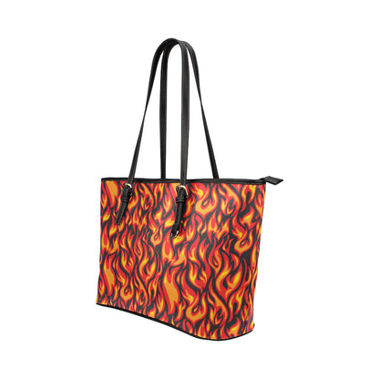 Flame Fire Print Pattern Leather Tote Bag