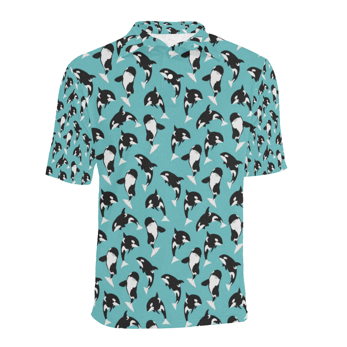 Whale Action Design Themed Print Men Polo Shirt