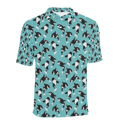 Whale Action Design Themed Print Men Polo Shirt