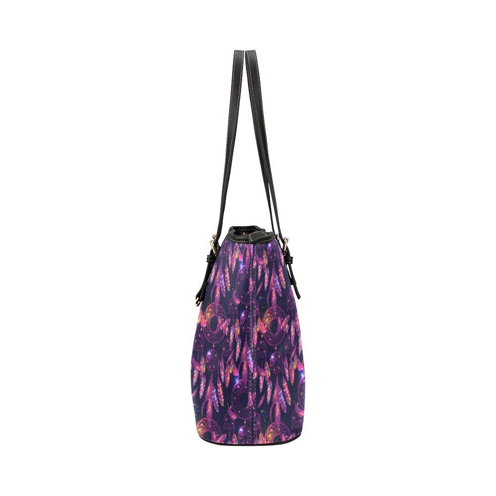 Dream catcher neon Leather Tote Bag