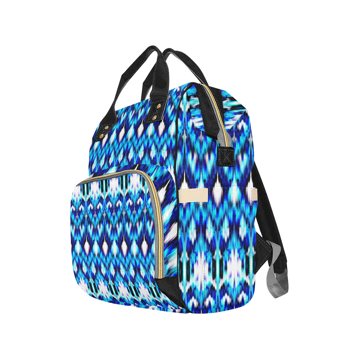 Ikat Blue Pattern Print Design 01 Diaper Bag Backpack