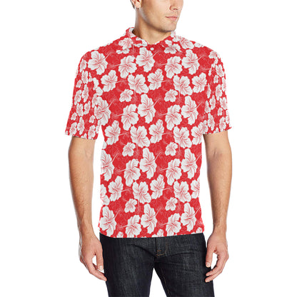 Flower Hawaiian Hibiscus Red Background Print Men Polo Shirt