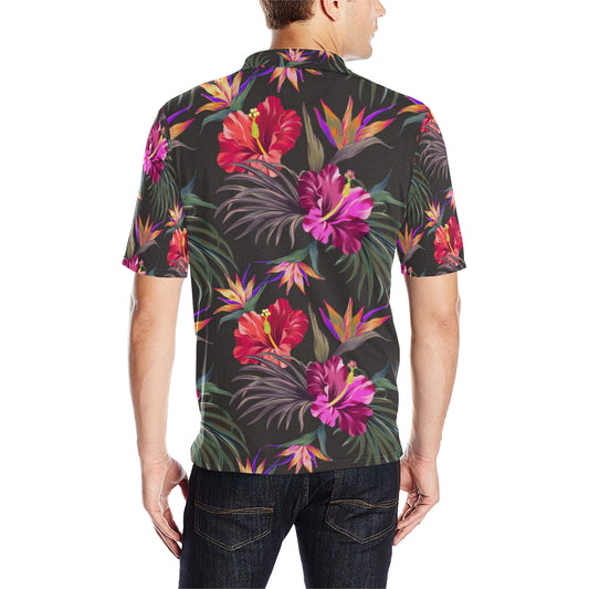 Hibiscus Pattern Print Design HB014 Men Polo Shirt