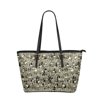 Skeleton Design Print Leather Tote Bag