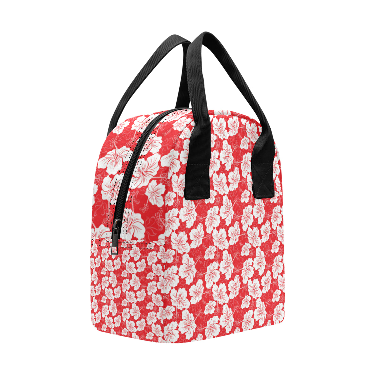 Flower Hawaiian Hibiscus Red Background Print Insulated Lunch Bag