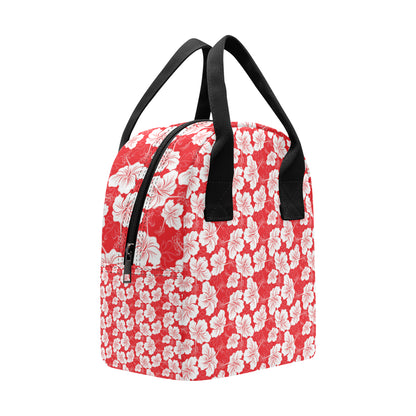 Flower Hawaiian Hibiscus Red Background Print Insulated Lunch Bag