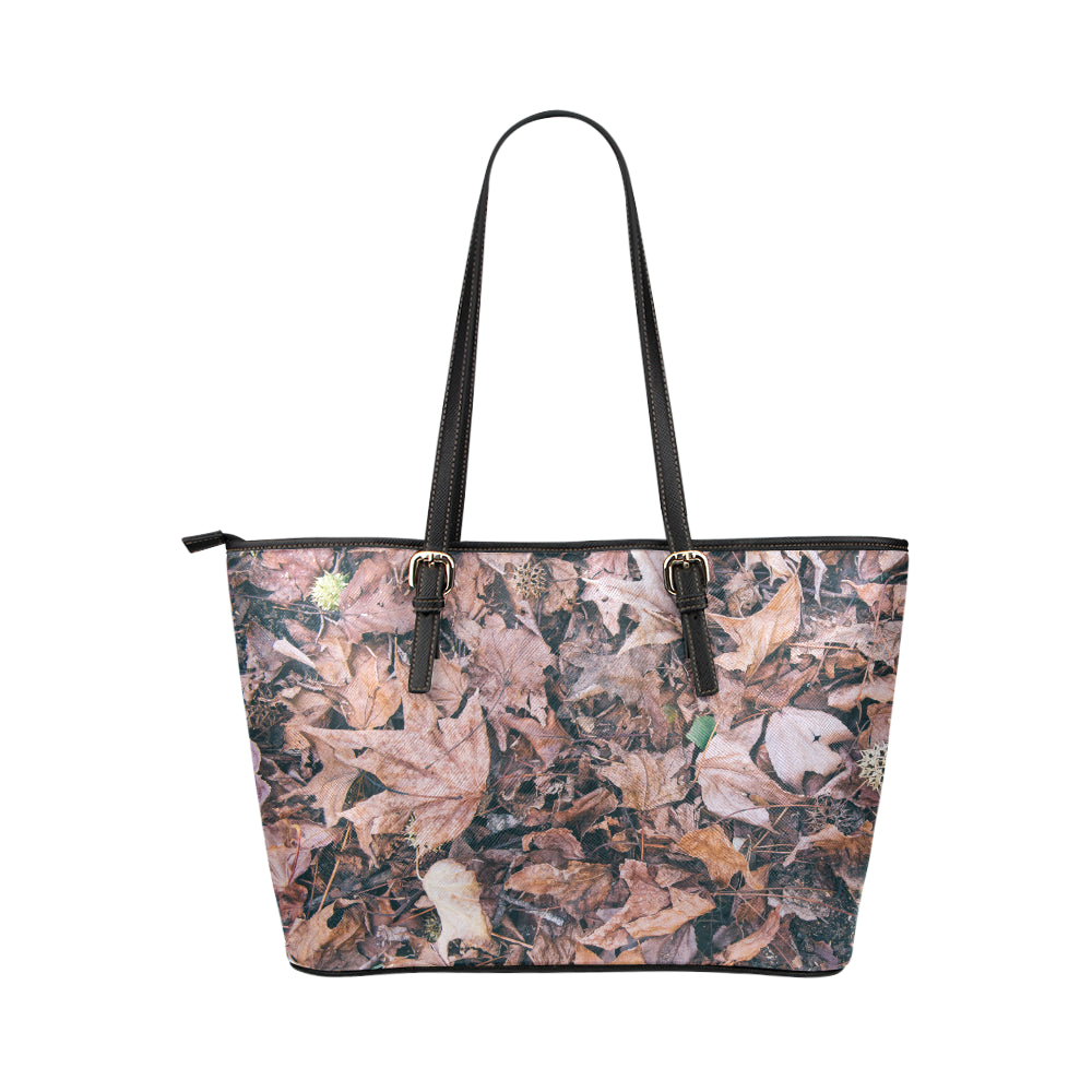 Camouflage Realistic Tree Leaf Print Leather Tote Bag