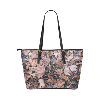 Camouflage Realistic Tree Leaf Print Leather Tote Bag