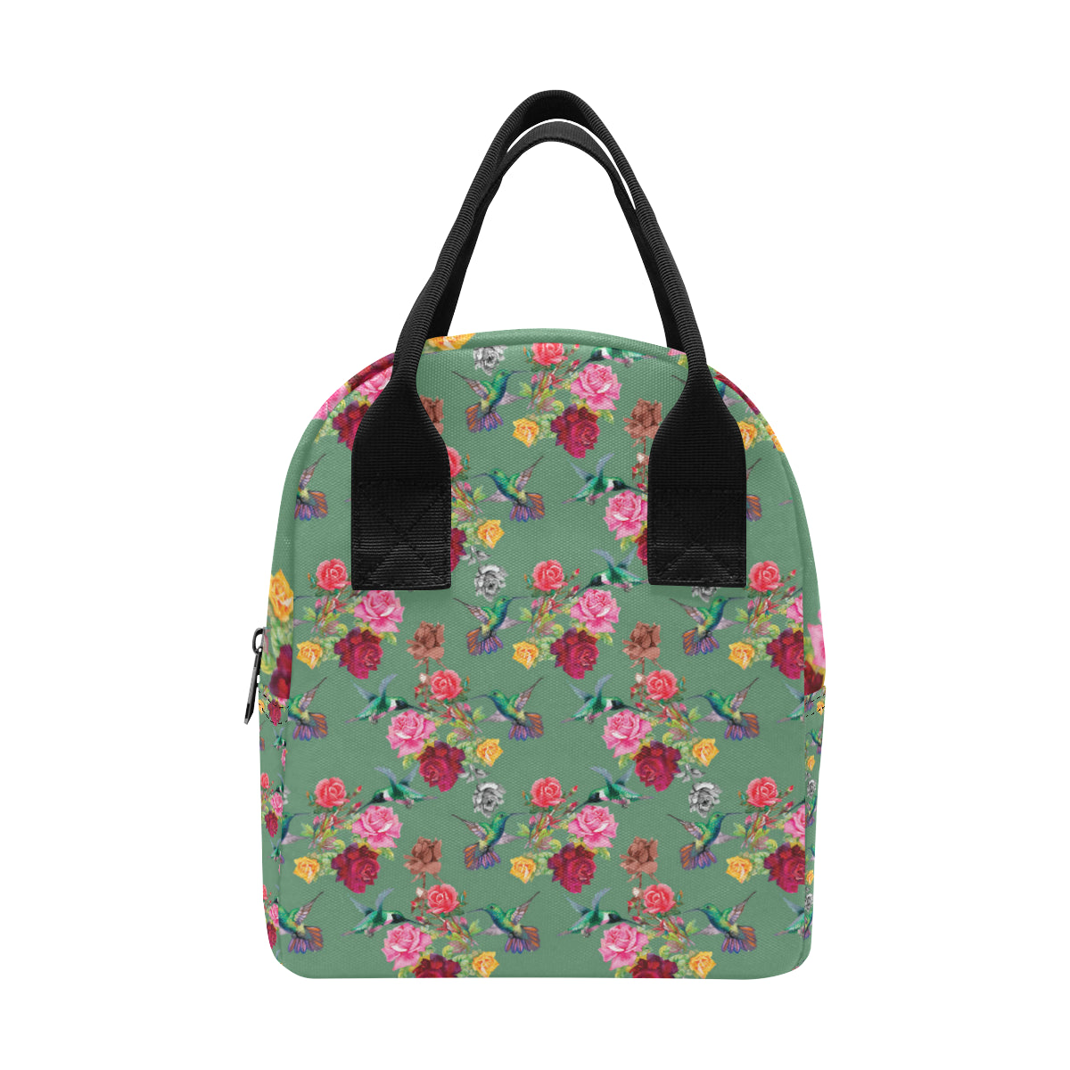 Hummingbird with Rose Themed Print Insulated Lunch Bag