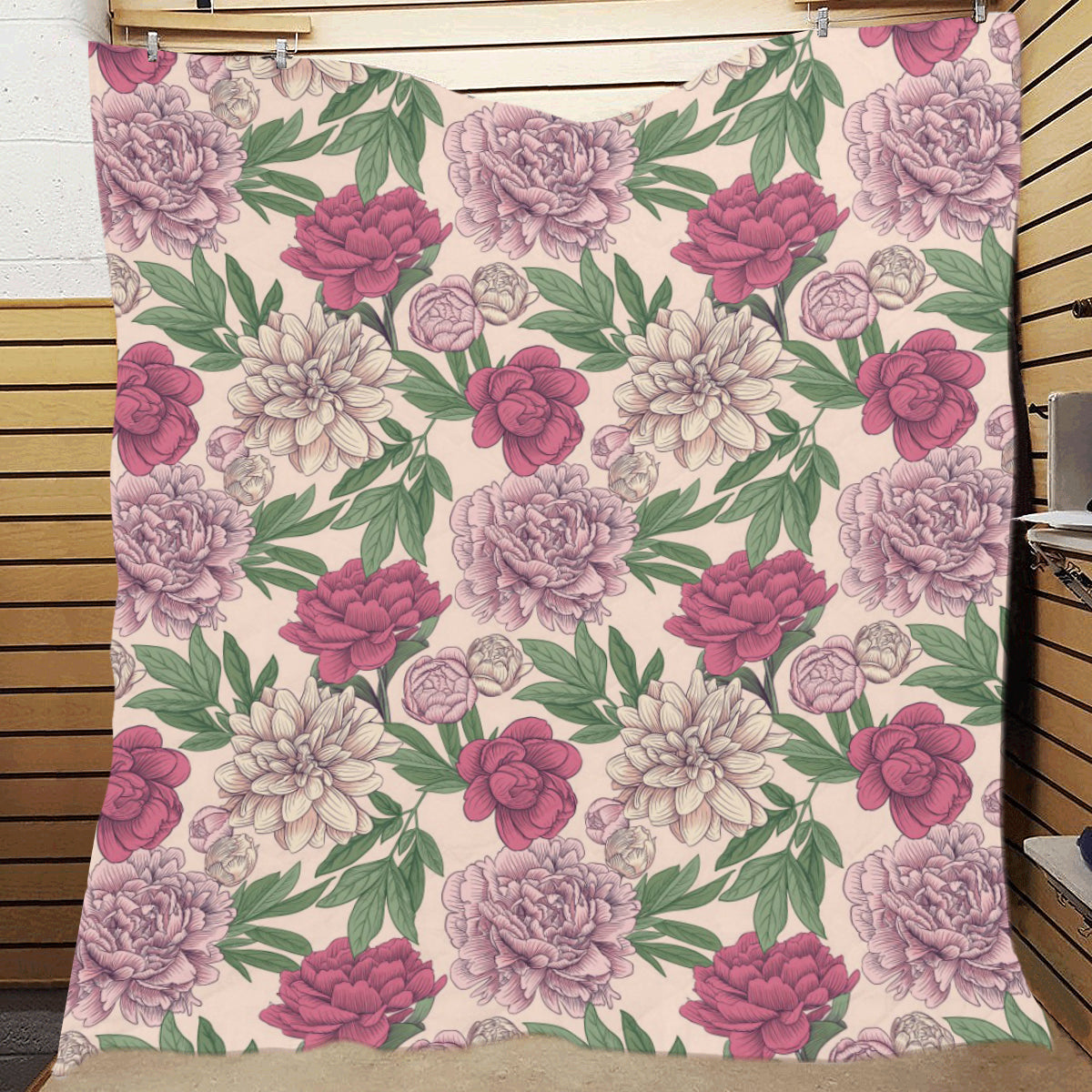 Peony Pattern Print Design A01 Premium Quilt