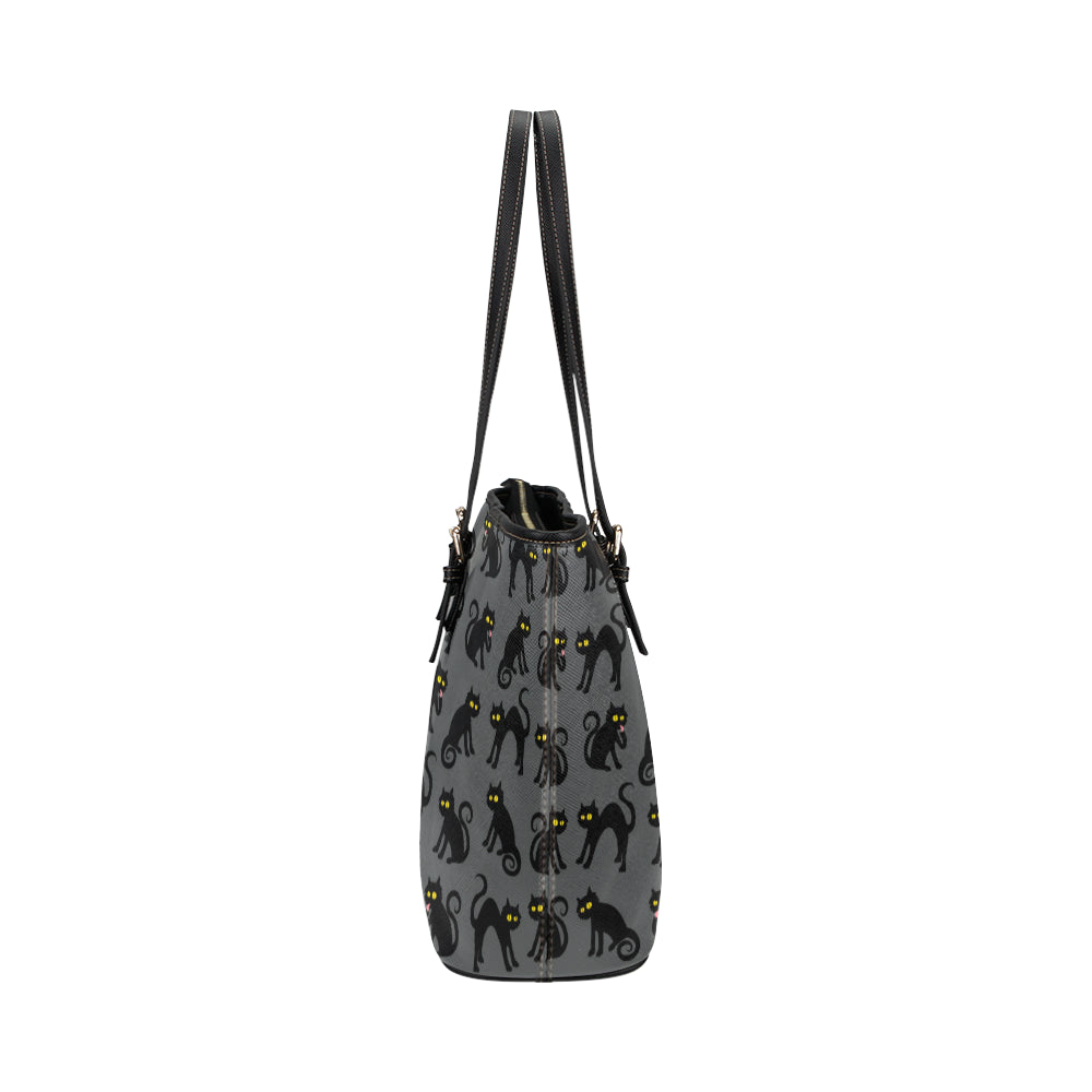 Black Cat Cute Print Pattern Leather Tote Bag
