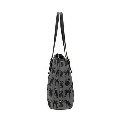 Black Cat Cute Print Pattern Leather Tote Bag