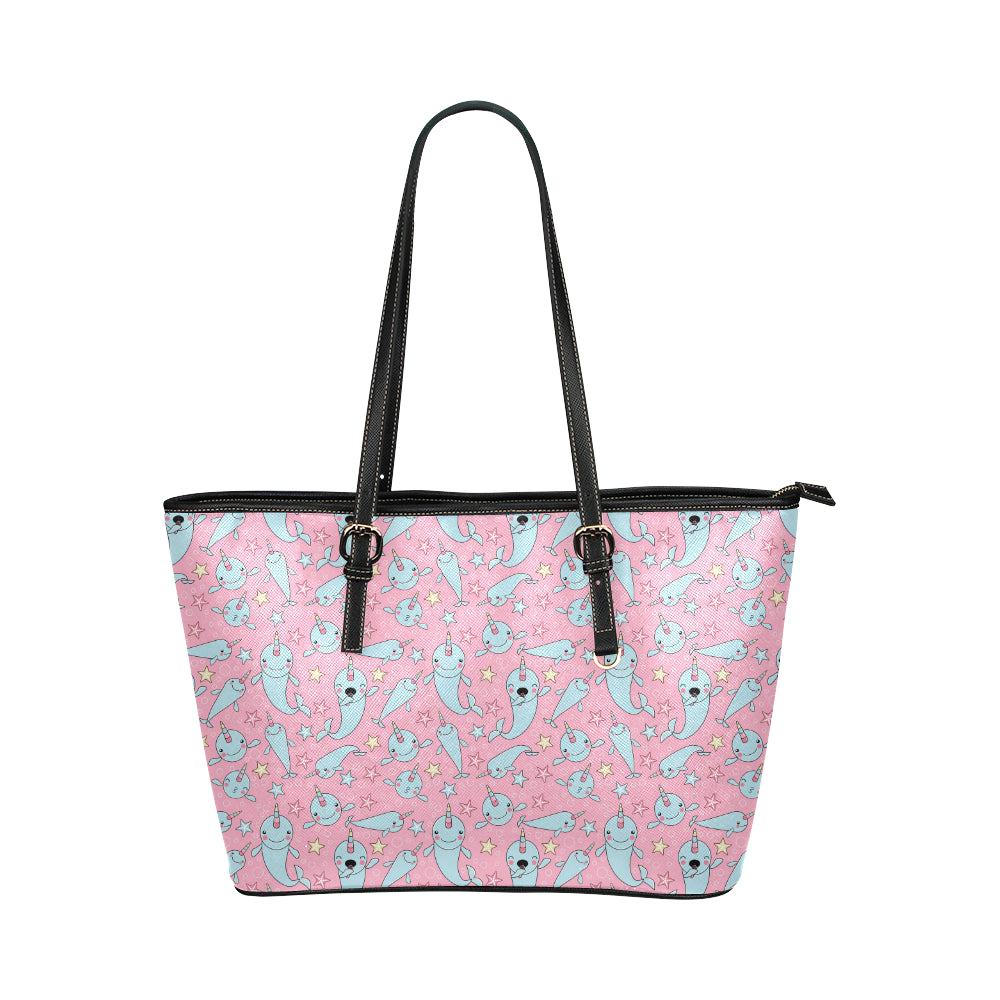 Narwhal Cartoon Cute Print Leather Tote Bag