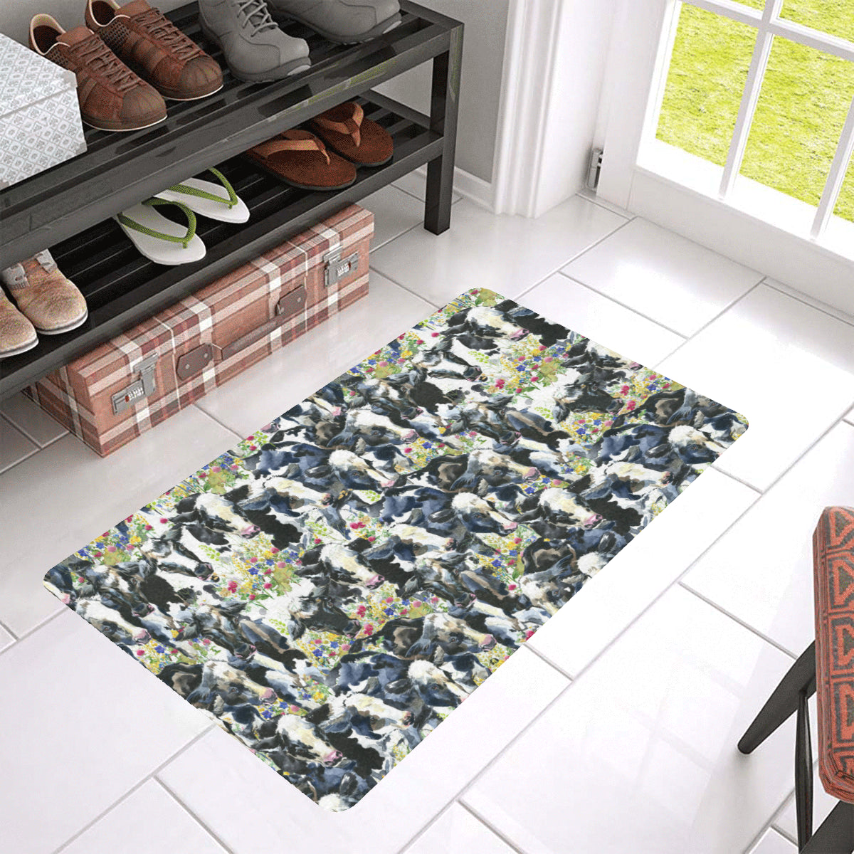 Cow Watercolor Print Pattern Rubber Doormat