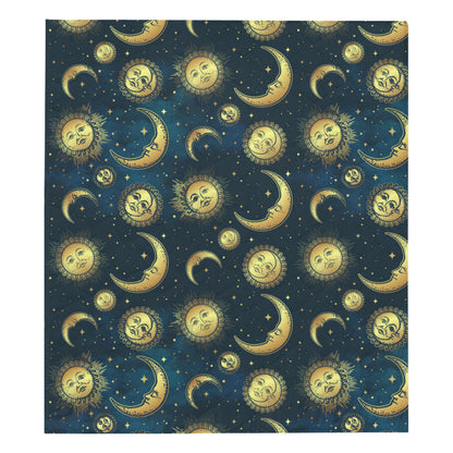 Gold Sun Moon Face Premium Quilt
