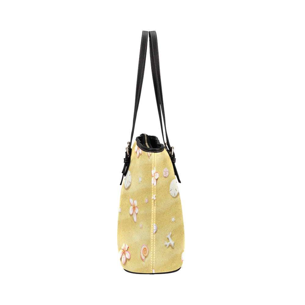 Beach Theme Print Leather Tote Bag