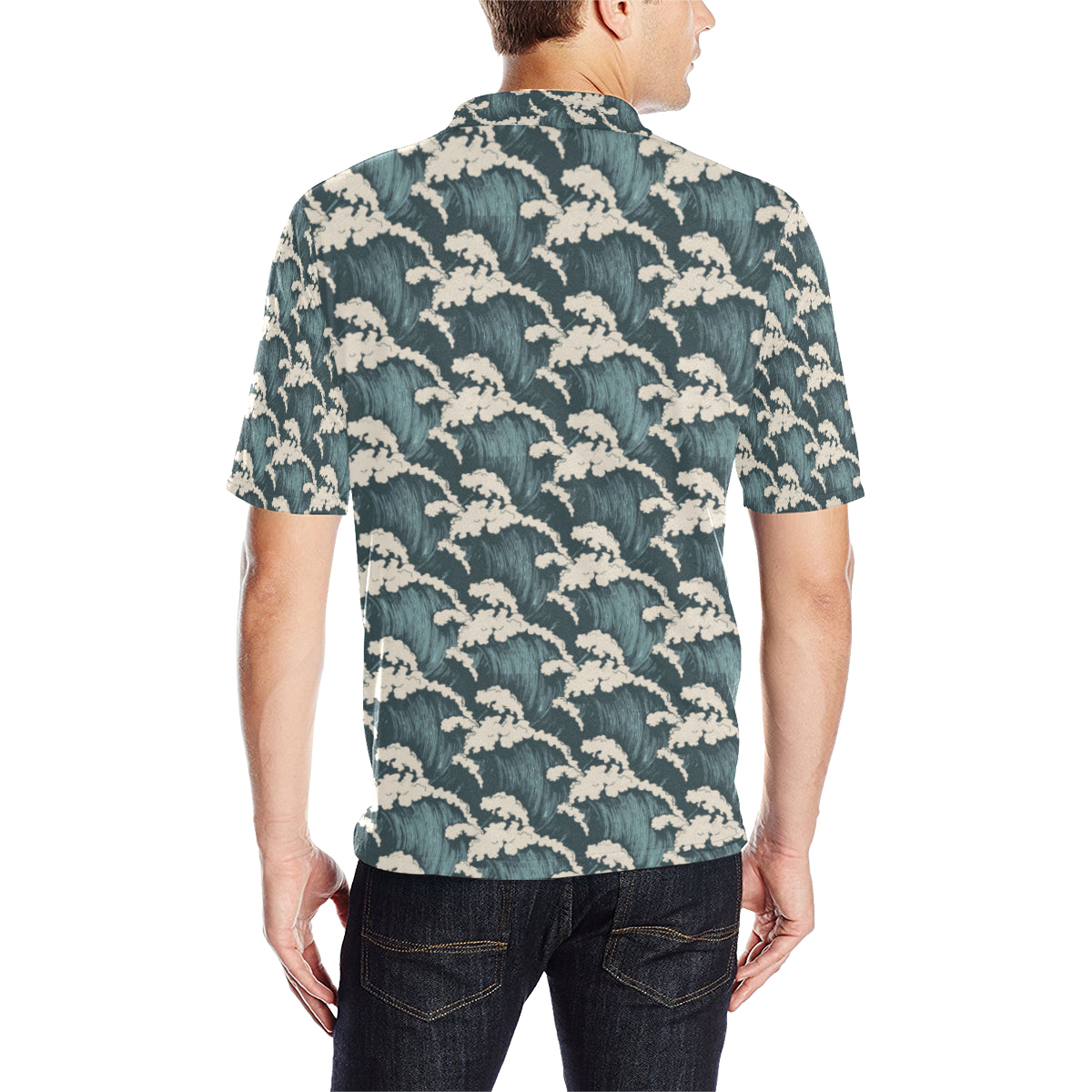 Wave Art Print Men Polo Shirt