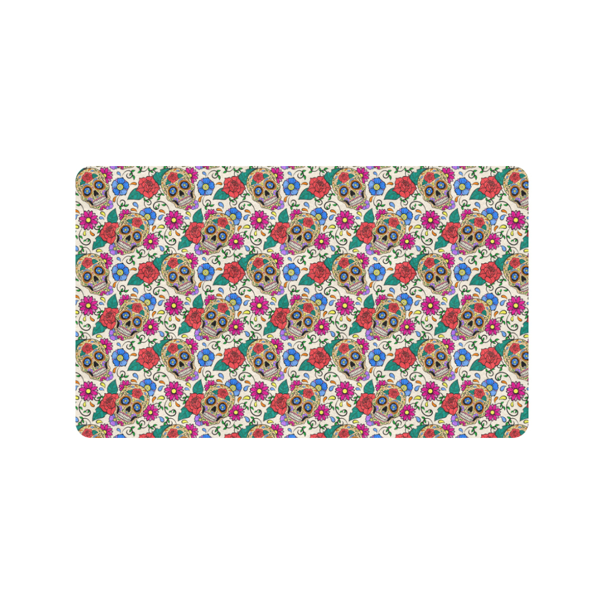 Sugar Skull Colorful Themed Print Rubber Doormat