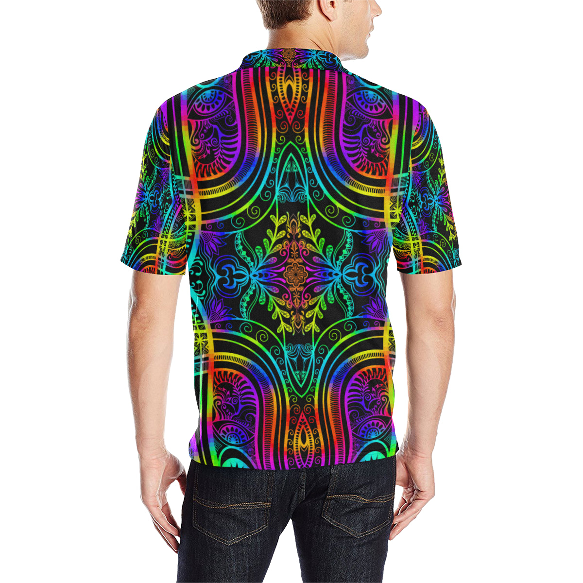 Neon Trible Rainbow Pattern Print Design A01 Men Polo Shirt