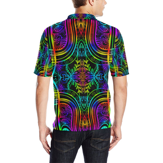 Neon Trible Rainbow Pattern Print Design A01 Men Polo Shirt