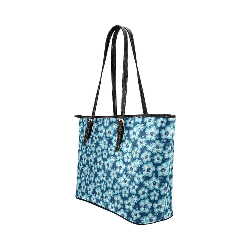 Hibiscus Flower Hawaiian Themed Leather Tote Bag