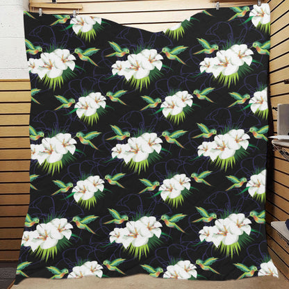 Hummingbird with Flower Pattern Print Design 03 Premium Quilt