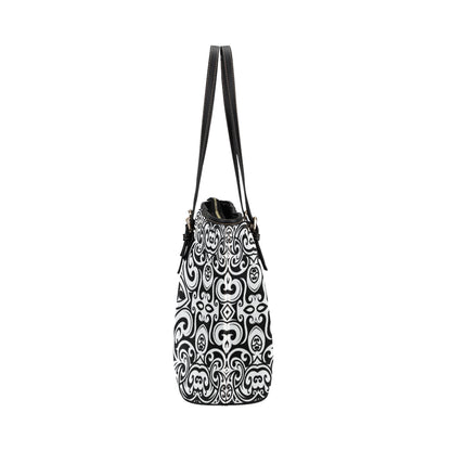 Polynesian Tattoo Pattern Leather Tote Bag